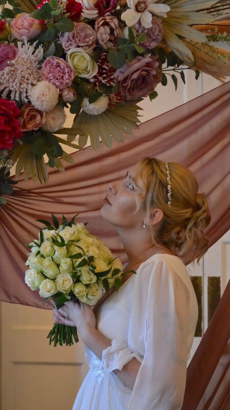 Classic white rose oval bouquet