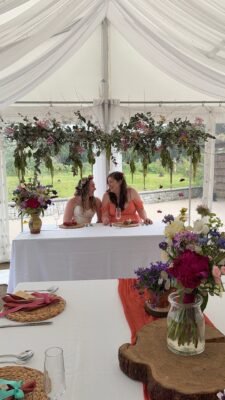 Blooming Roza Brides sit under top bar